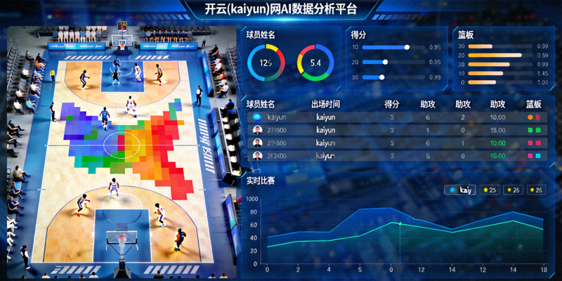 开云(kaiyun)网AI数据分析平台可视化界面，展示球员热力图和实时比赛数据