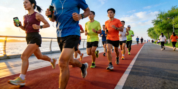 业余跑团成员在滨江跑道进行集体晨跑训练