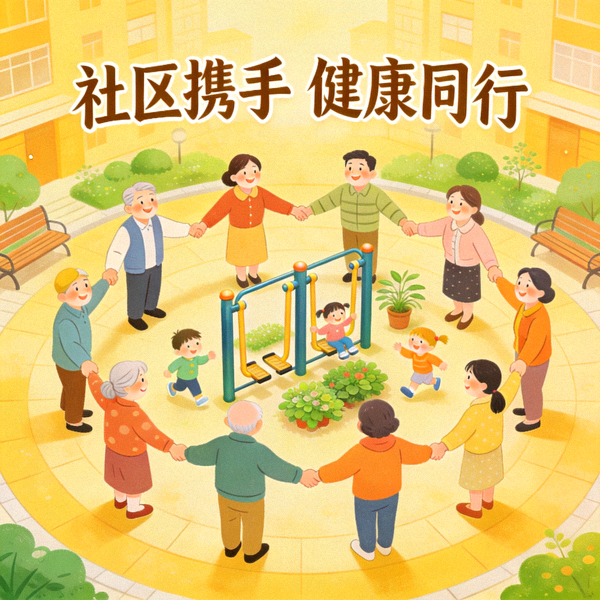 社区居民携手共建健康快乐生活的象征性图片