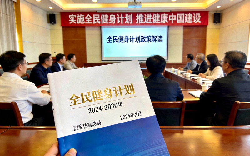 最新《全民健身计划》政策文件封面与相关会议现场图片