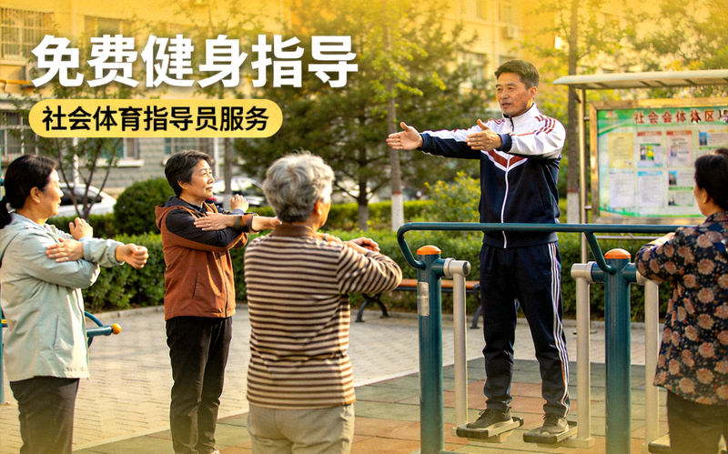社会体育指导员在社区为居民提供免费健身指导服务