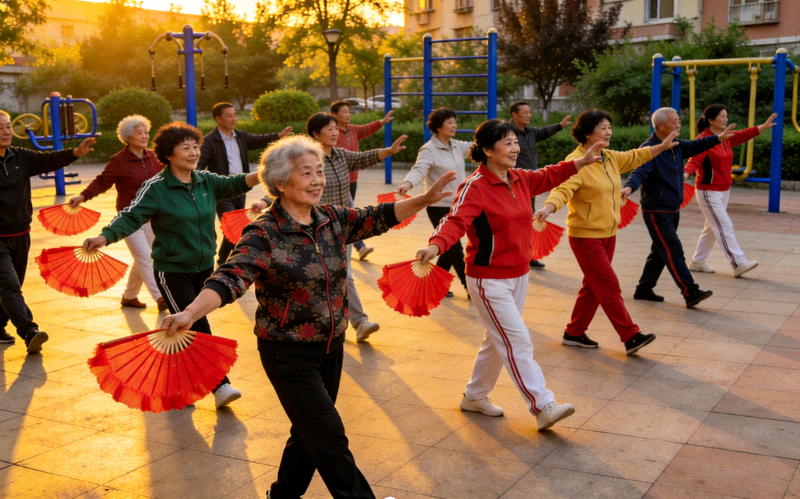 社区居民组织广场舞活动 - 中老年人群积极参与集体锻炼