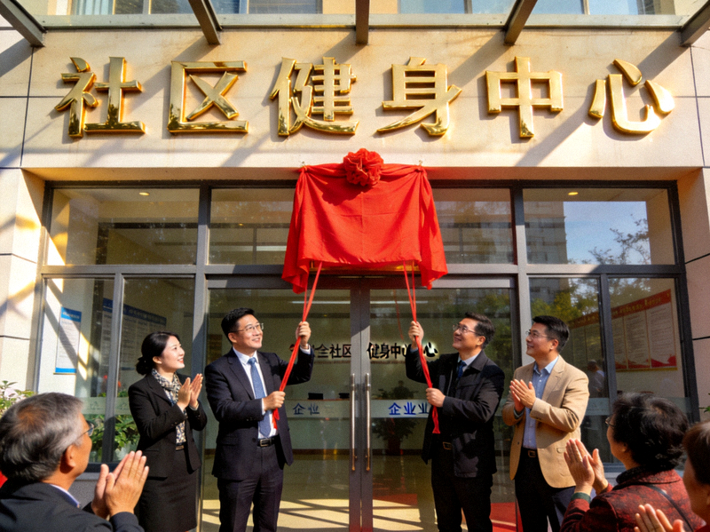 政府、社区代表与企业共同为新建的社区健身中心揭牌