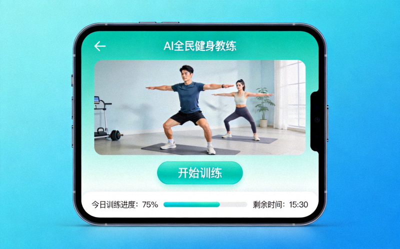 AI全民健身教练小程序界面截图 - 用户跟随AI教练进行居家训练