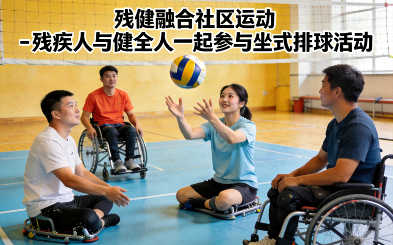 残健融合社区运动 - 残疾人与健全人一起参与坐式排球活动