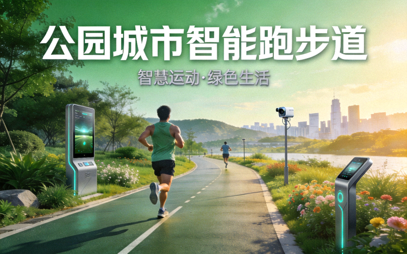 公园城市智能跑步道 - 跑者在风景优美的智能跑道上跑步