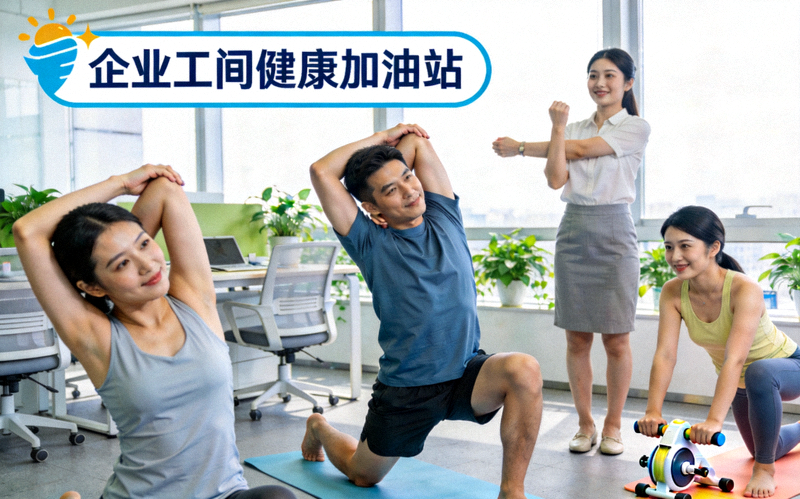 企业工间健康加油站 - 办公室员工在工间进行微健身活动