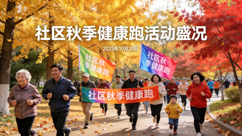 社区秋季健康跑活动盛况 - 数百名居民在公园跑步