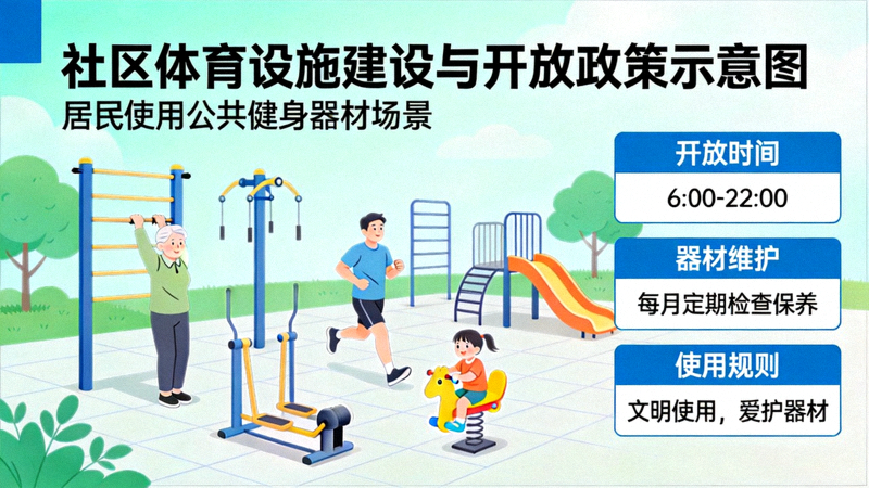 社区体育设施建设与开放政策示意图 - 居民使用公共健身器材