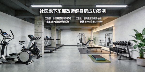 社区地下车库改造为明亮整洁的室内健身房的成功案例
