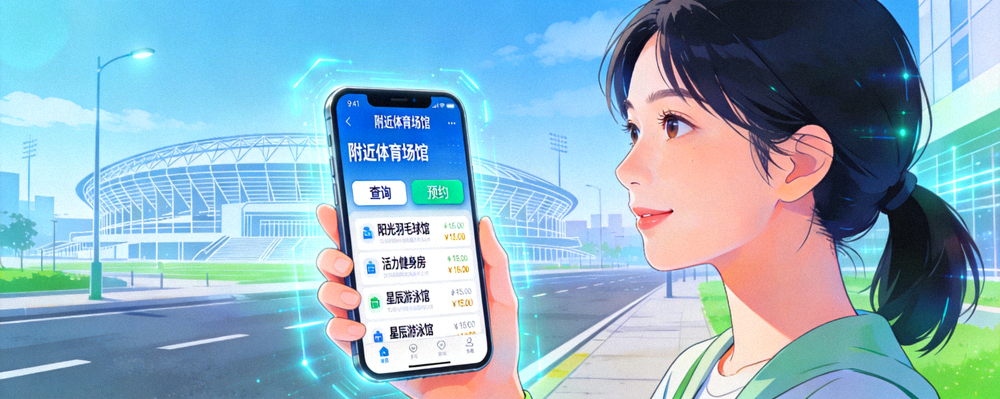 市民通过手机APP轻松查询和预约附近体育场馆的智能便捷场景