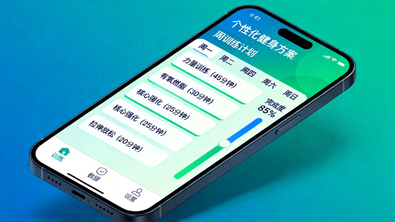 个性化健身方案在手机App上显示的界面，包含详细的每周训练计划