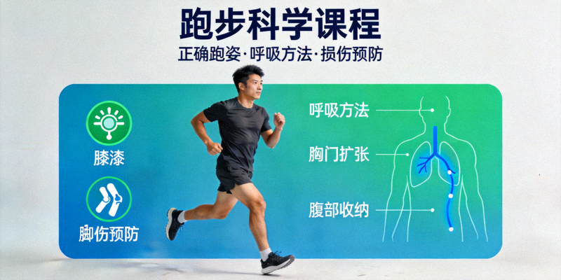 跑步科学课程封面，讲解正确跑姿、呼吸方法与损伤预防