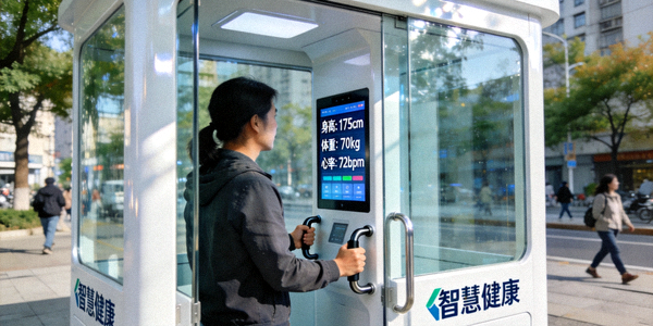 市民正在使用智能体测亭进行身体健康指标检测