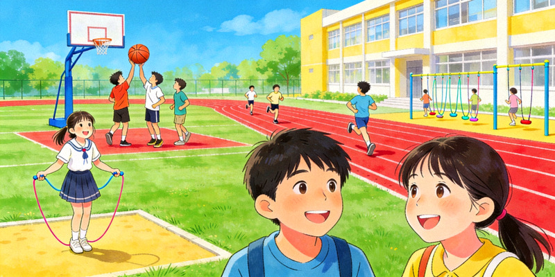 青少年在学校操场进行体育锻炼的欢乐场景