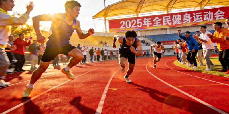 2025年全民健身运动会田径赛场运动员冲刺瞬间