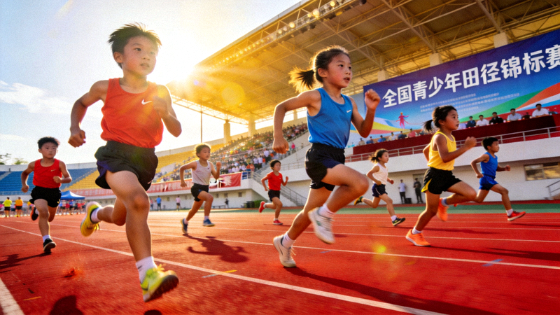 全国青少年田径锦标赛，小选手在跑道上全力冲刺