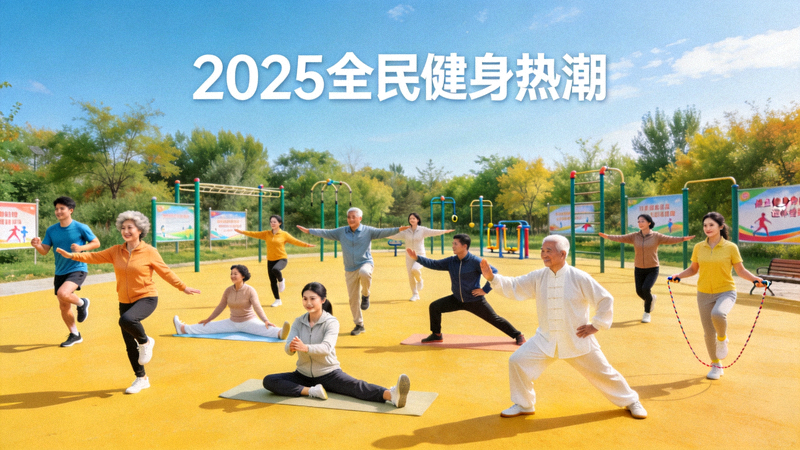 运动爱好者们在户外进行集体锻炼，展现2025年全民健身热潮