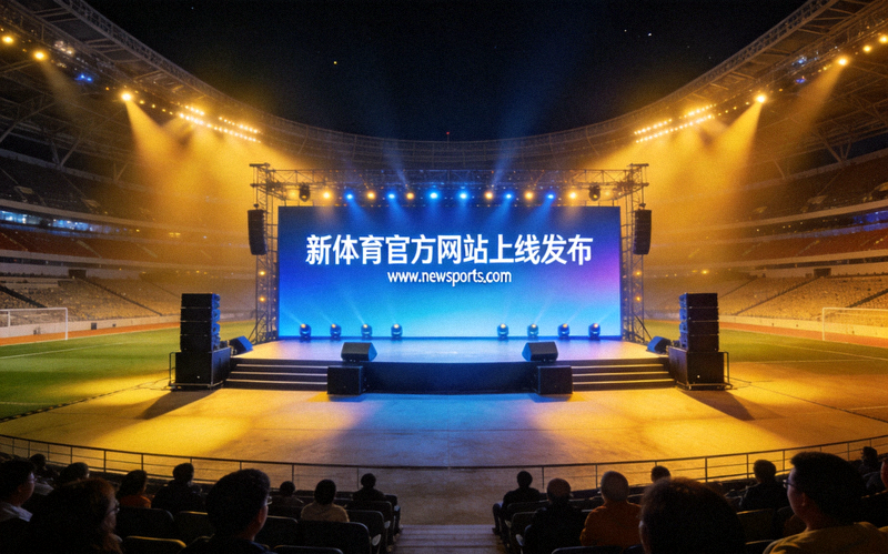大型体育场馆全景，新体育官方网站上线发布活动现场的舞台与灯光布置