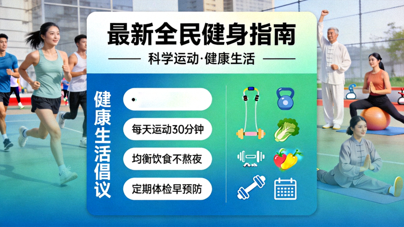 最新全民健身指南封面与健康生活倡议宣传海报